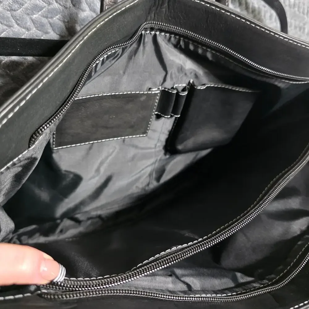 Black Faux Leather Briefcase Messenger Business Bag Carry Handle Shoulder Strap
